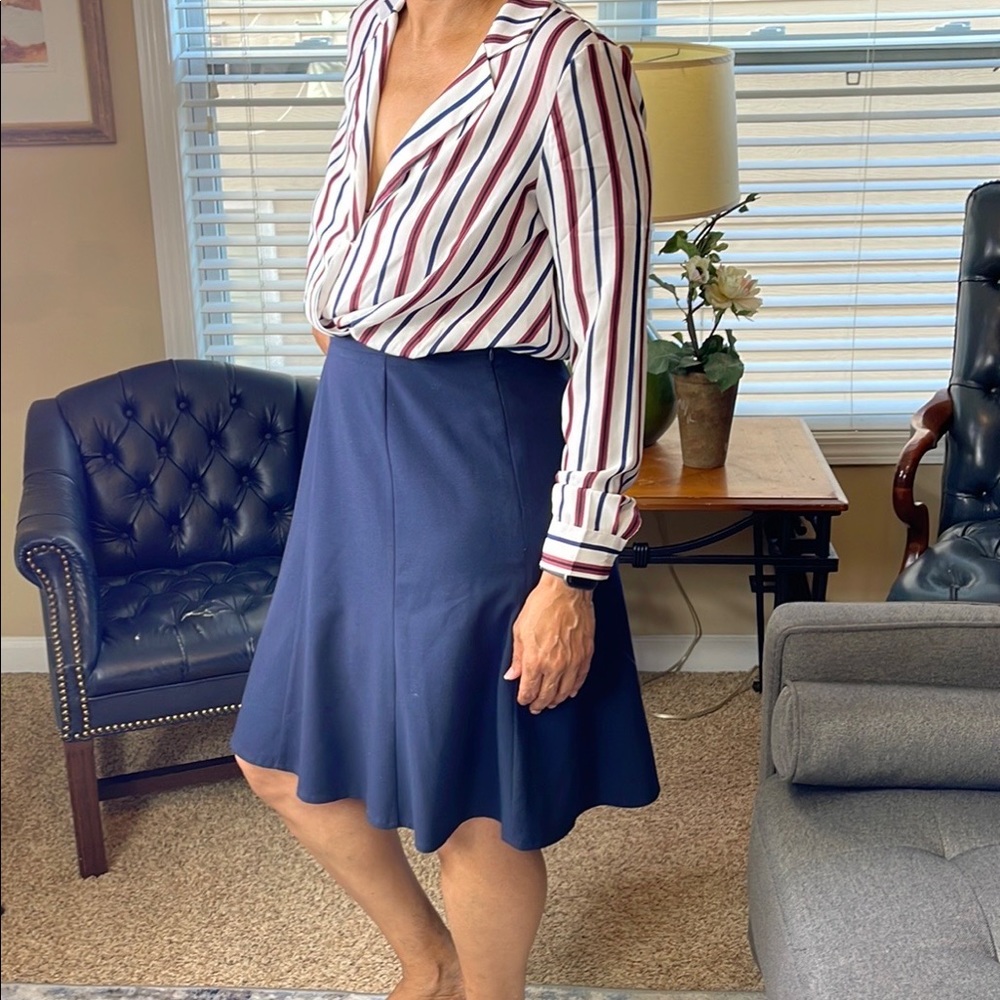 Kim Rogers Solid Blue Gored Skirt